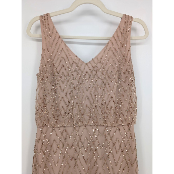 BHLDN Anthropologie Blaise Blush Pink Sheer Chiffon Beaded Maxi Dress Size 2 - Picture 10 of 16